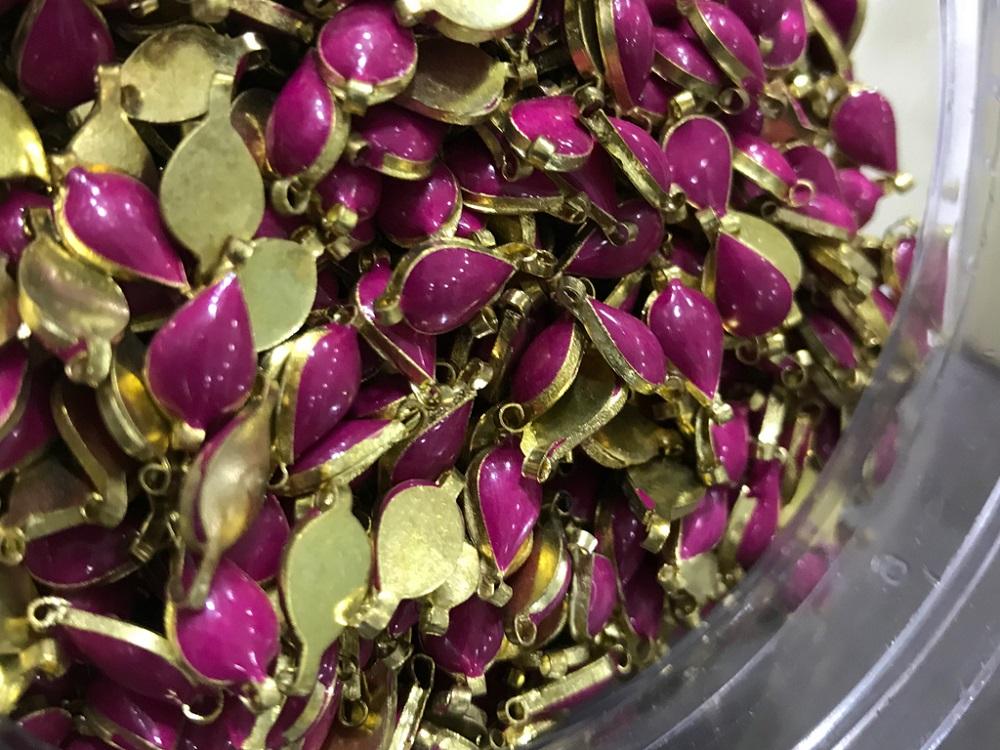 fuchsia-pink-drop-metal-kundan-stone-with-enamel-12x6-mm