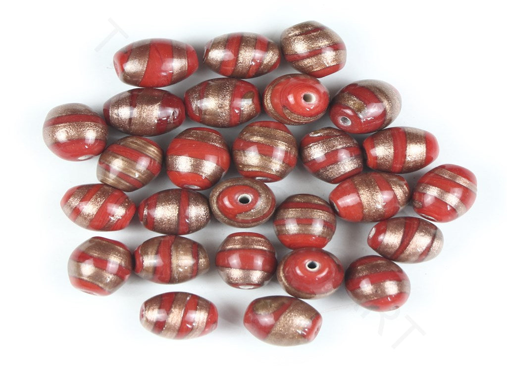 Red Flat Oval Fancy Glass Beads | The Design Cart (4357238751301)