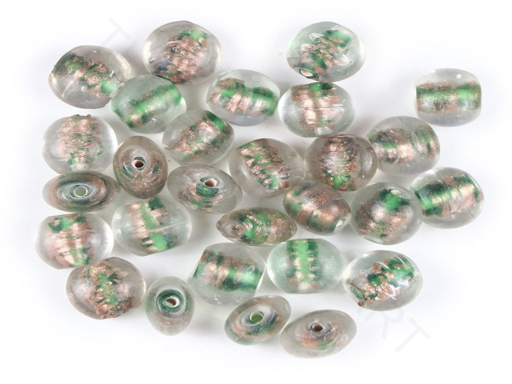 White Green Inside Flat Circular Fancy Glass Beads | The Design Cart (4357238030405)