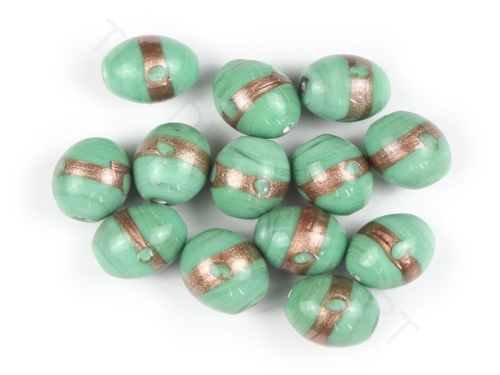 Green Opaque Oval Fancy Glass Beads | The Design Cart (4357238423621)