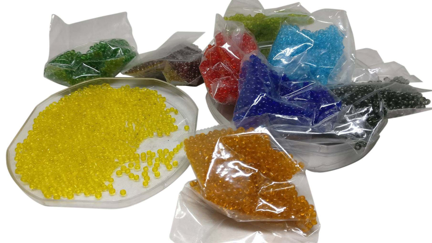 Glass Seed Beads 2mm Non-Uniform Round Mix of 10 Transparent Colors, 20 Grams Each Color | The Design Cart (4356149903429)