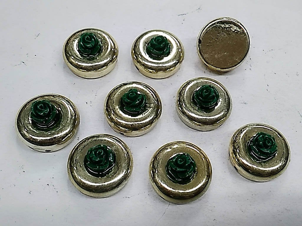 golden-circular-designer-plastic-stone-with-dark-green-resin-flower-20-mm