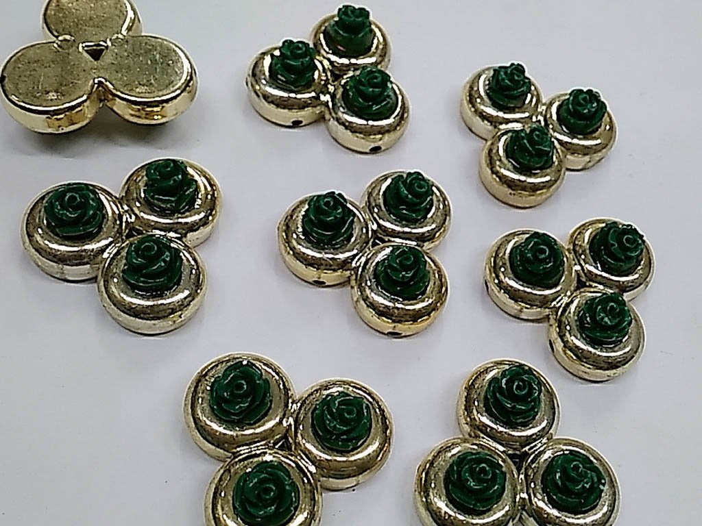golden-designer-plastic-stone-with-dark-green-resin-flower-30-mm
