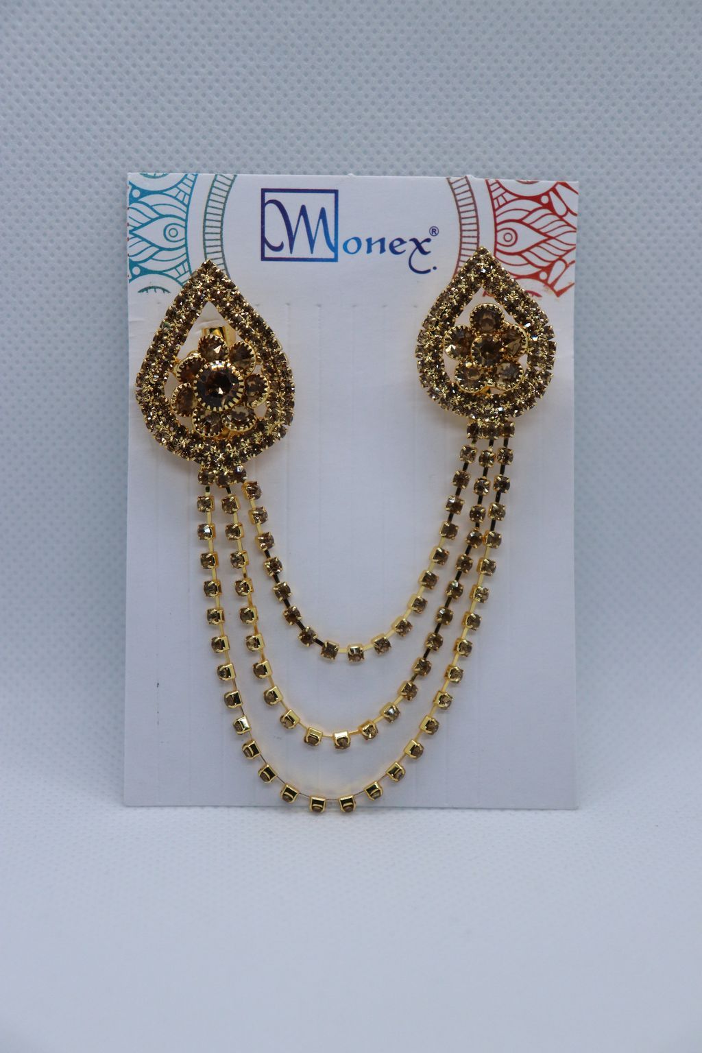 golden-double-tear-drop-stone-studded-metallic-brooch