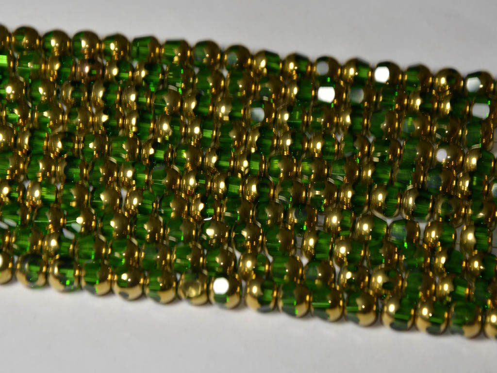 Green Golden Designer Circular Glass Beads