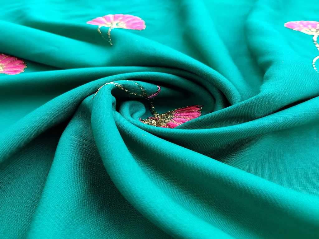 green-rayon-fabric-with-pink-embroidered-flowers-allover