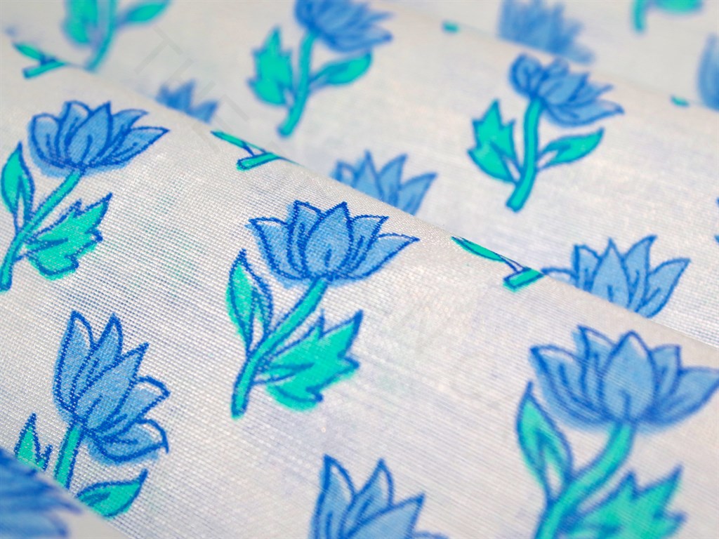 White Floral Polyester Chanderi Fabric | The Design Cart (4263315963973)