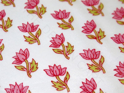 White Pink Floral Polyester Chanderi Fabric | The Design Cart (4263315996741)