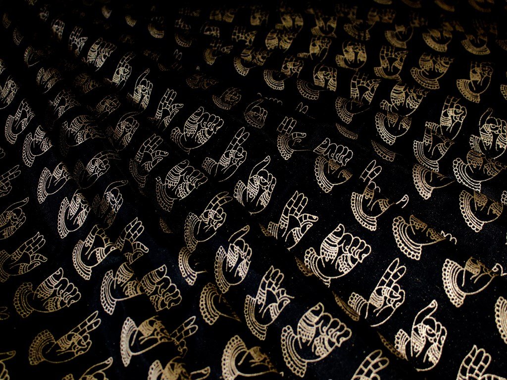 Black Human Hand Design Polyester Chanderi Fabric (1670624182306)