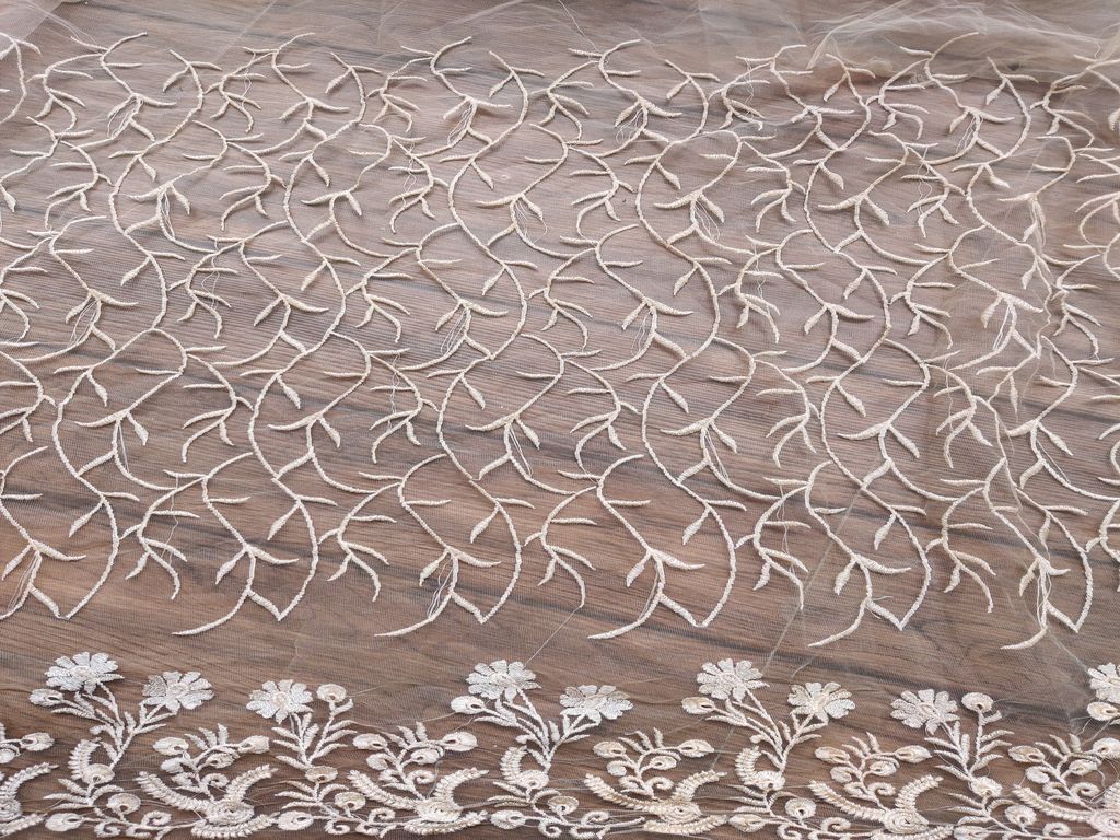heavy cream embroidered net fabric