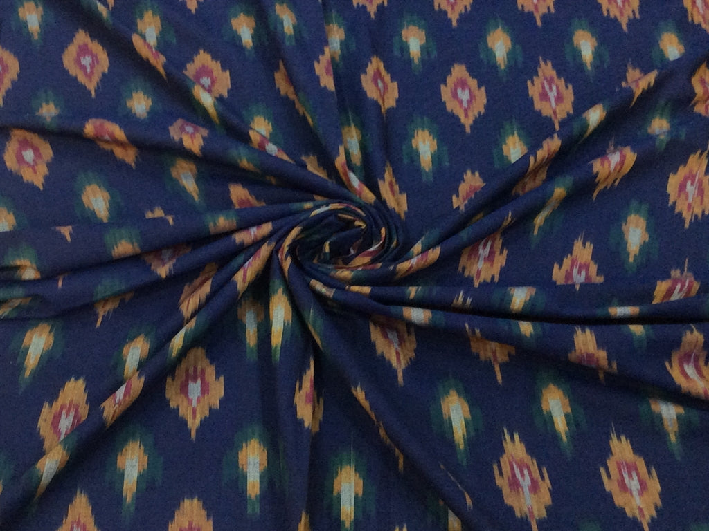 Blue Yellow Designer Cotton Ikat Fabric | The Design Cart (4336499130437)