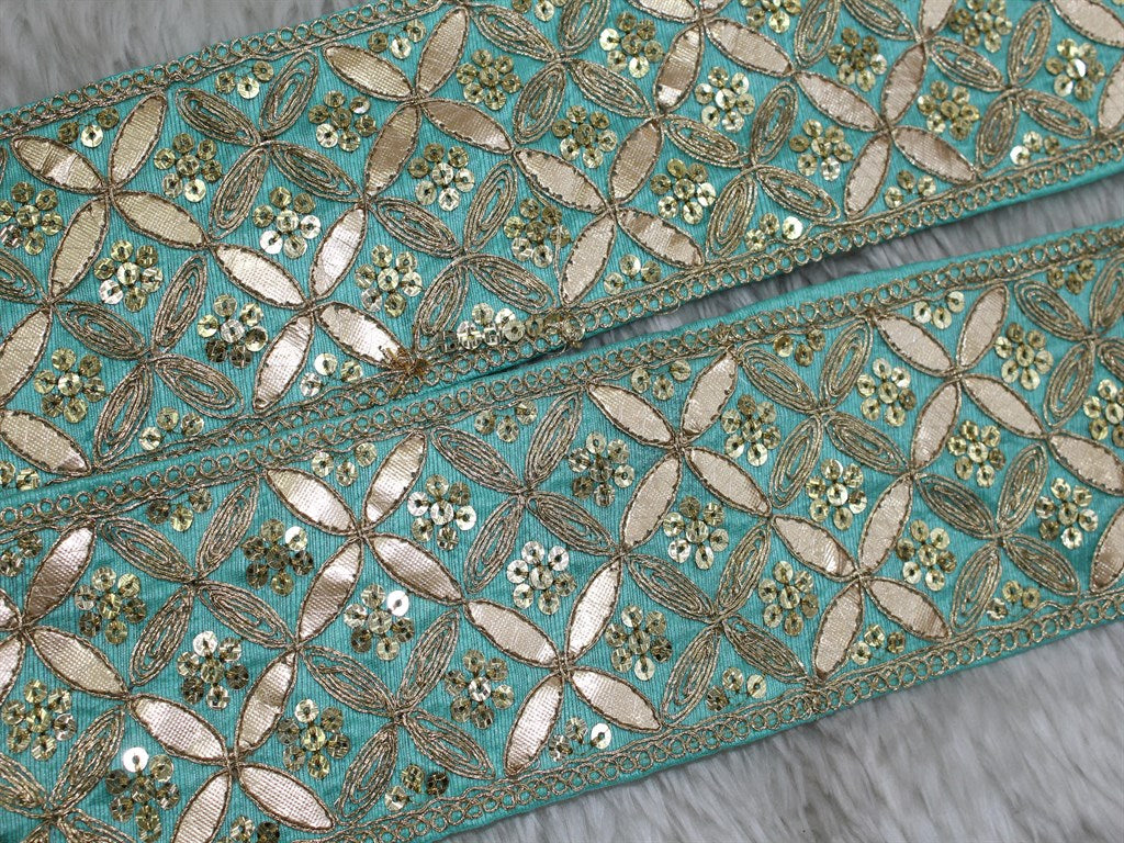 Sky Blue Embellished Gota Handmade Border (1691912699938)