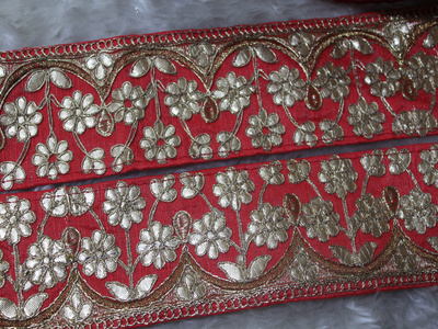 Red Floral Gota Work Border (1799635927074)