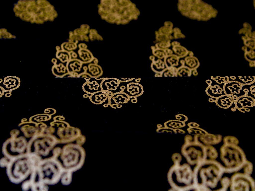 Black Motifs Chanderi Silk Fabric (1815509893154)