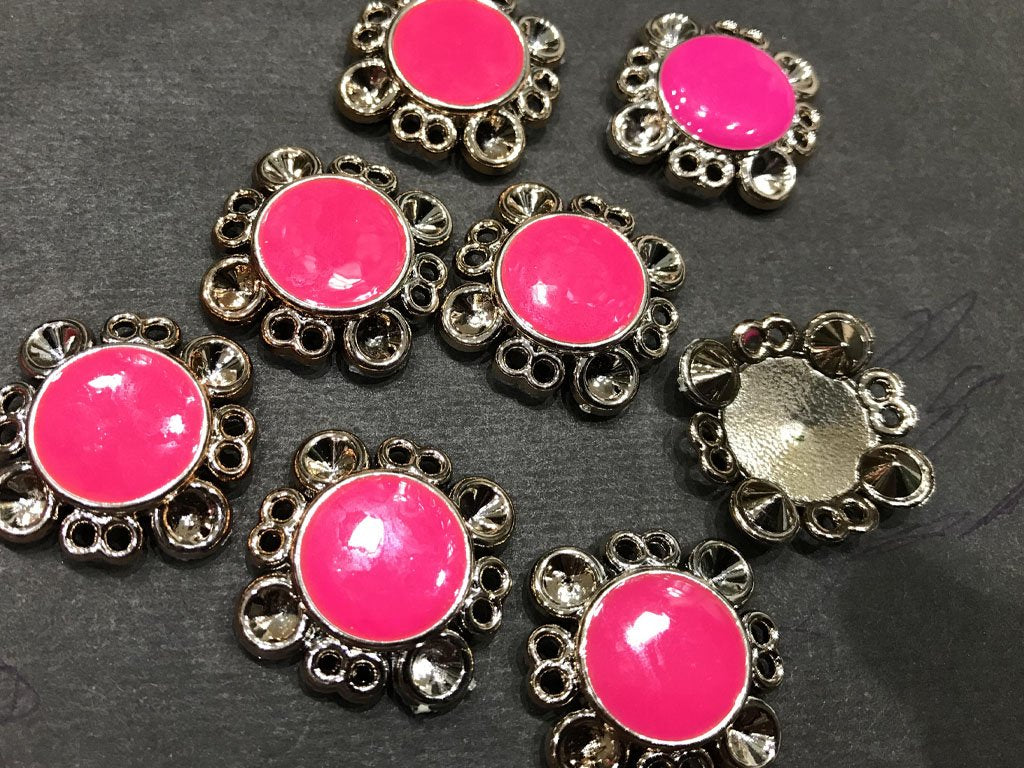 magenta-pink-square-plastic-stone-with-ccb-frame-enamel-fill-30-mm