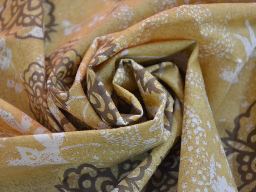 mustard-brown-flowers-printed-cotton-fabric