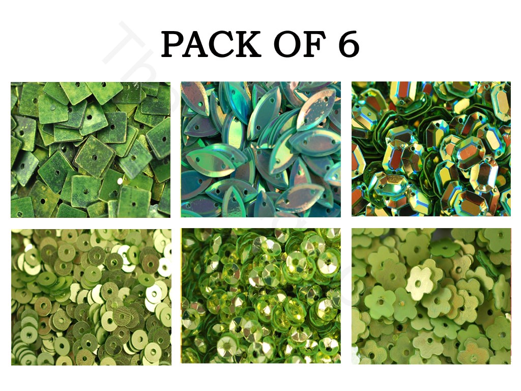 Pack Of 6 Green Family Assorted Shapes Sequins Combo | The Design Cart (1863627341858)
