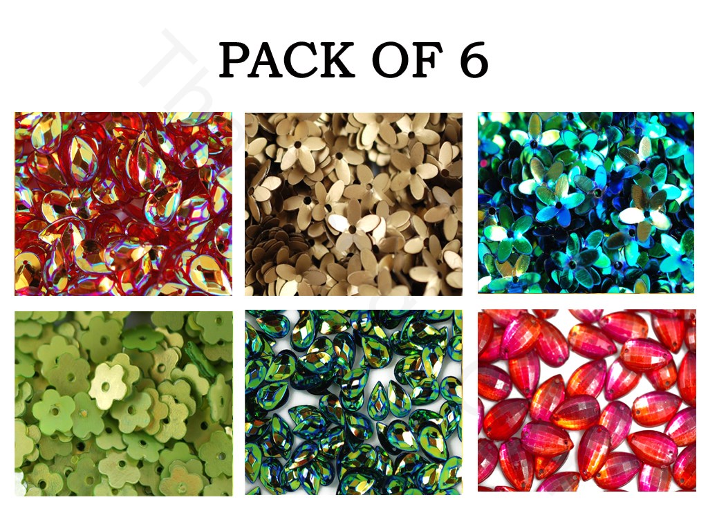 Pack Of 6 Multicolour Assorted Shapes Sequins Combo | The Design Cart (1863627374626)