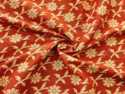 orange-jacquard-fabric-with-yellow-flowers