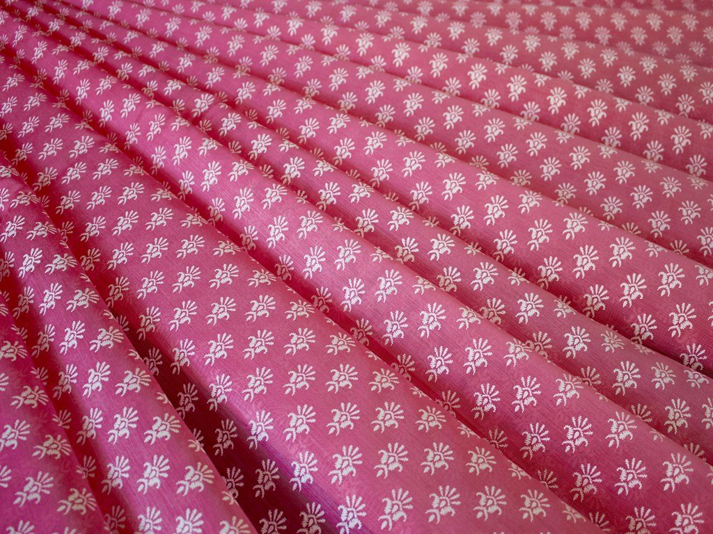 Pink Floral Design Silk Chanderi Fabric (1670623395874)