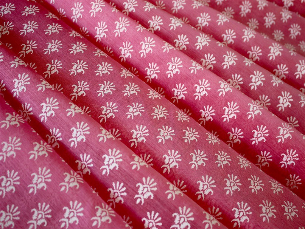 Pink Floral Design Polyester Chanderi Fabric (1670623395874)