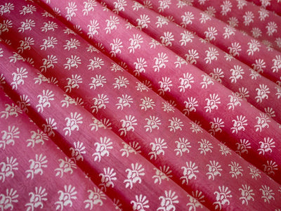 Pink Floral Design Polyester Chanderi Fabric (1670623395874)