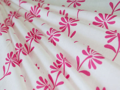 White Pink Flowers Pure Viscose Rayon Fabric (4516579475525)