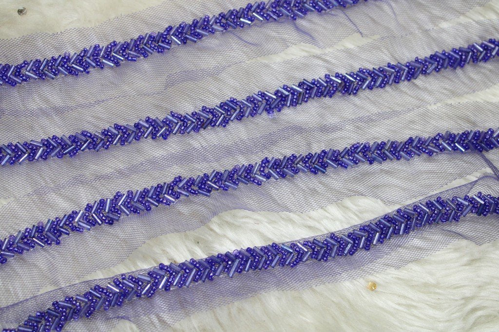 Royal Blue Embellished Hand Bead Work Embroidered Border (4481188036677)
