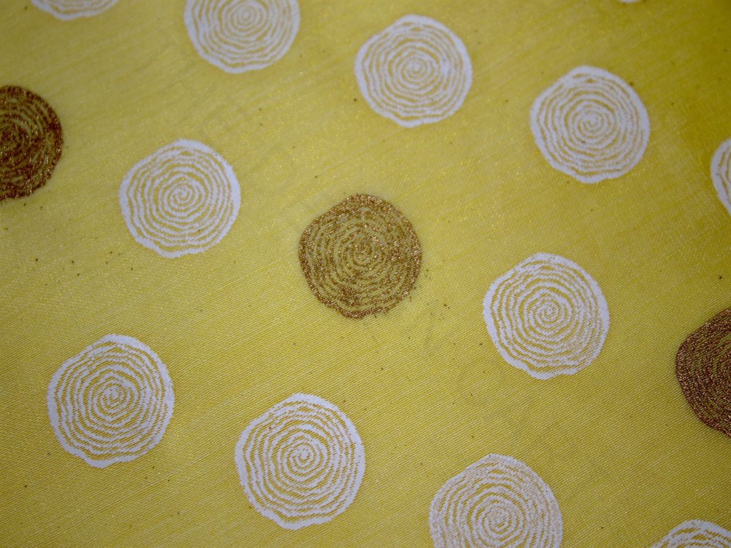Polka Dots Khadi Gold Print Chanderi Polyester Fabric | The Design Cart (3836584362018)