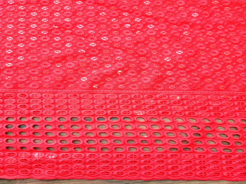 red-chikankari-rayon-fabric-with-sequins-one-sided-schiffli-border