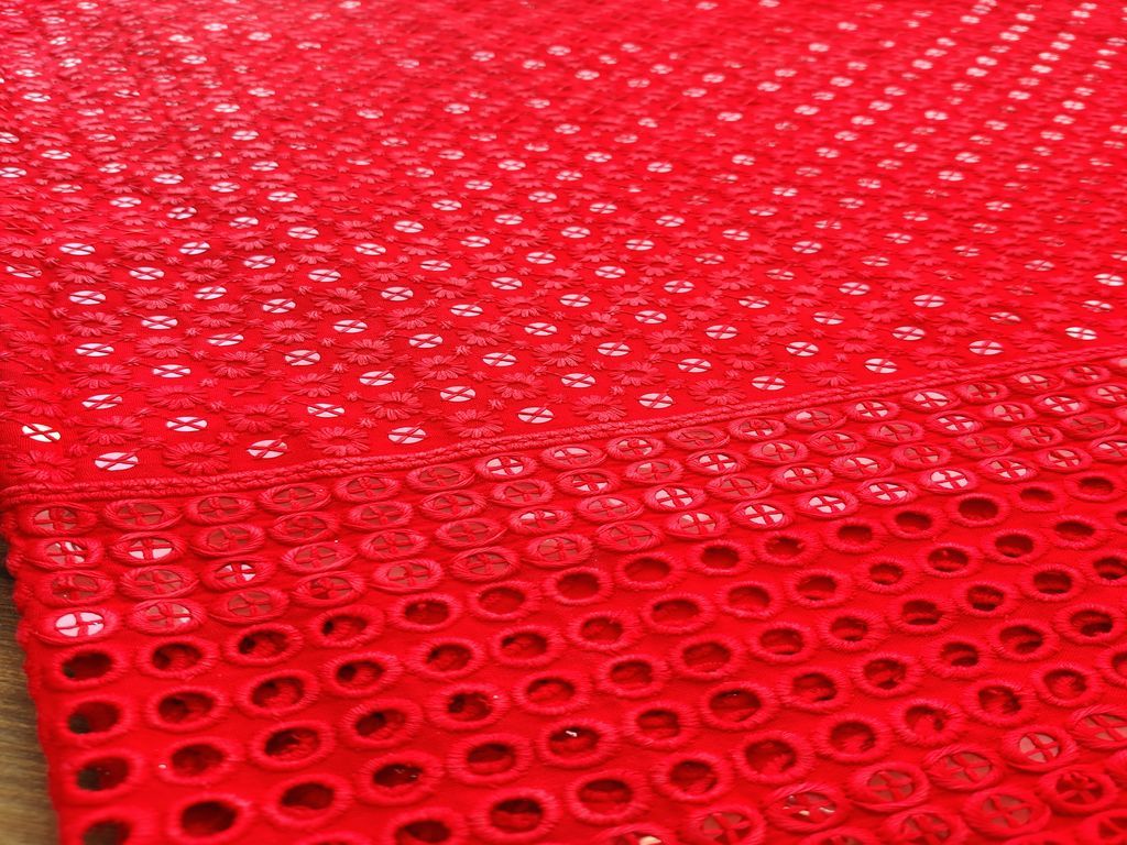 red-chikankari-rayon-fabric-with-sequins-one-sided-schiffli-border