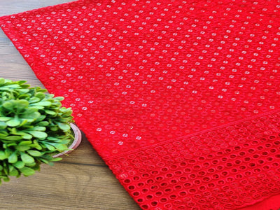 red-chikankari-rayon-fabric-with-sequins-one-sided-schiffli-border