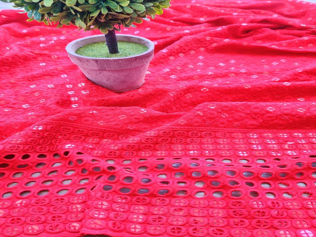 red-chikankari-rayon-fabric-with-sequins-one-sided-schiffli-border