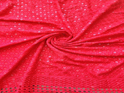 red-chikankari-rayon-fabric-with-sequins-one-sided-schiffli-border