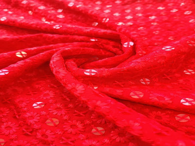 red-chikankari-rayon-fabric-with-sequins-one-sided-schiffli-border