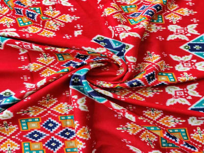 red-traditional-abstract-golden-foil-printed-rayon-fabric