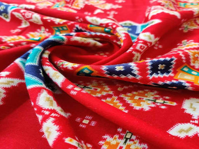 red-traditional-abstract-golden-foil-printed-rayon-fabric