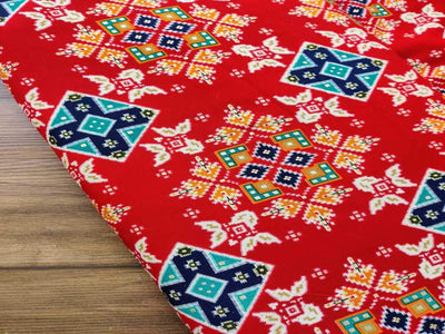 red-traditional-abstract-golden-foil-printed-rayon-fabric