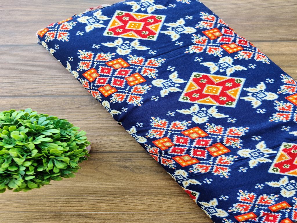 royal-blue-golden-foil-traditional-printed-rayon-fabric