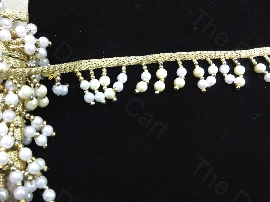 White & Golden Round Bugle Beads Lace | The Design Cart (1548650086434)