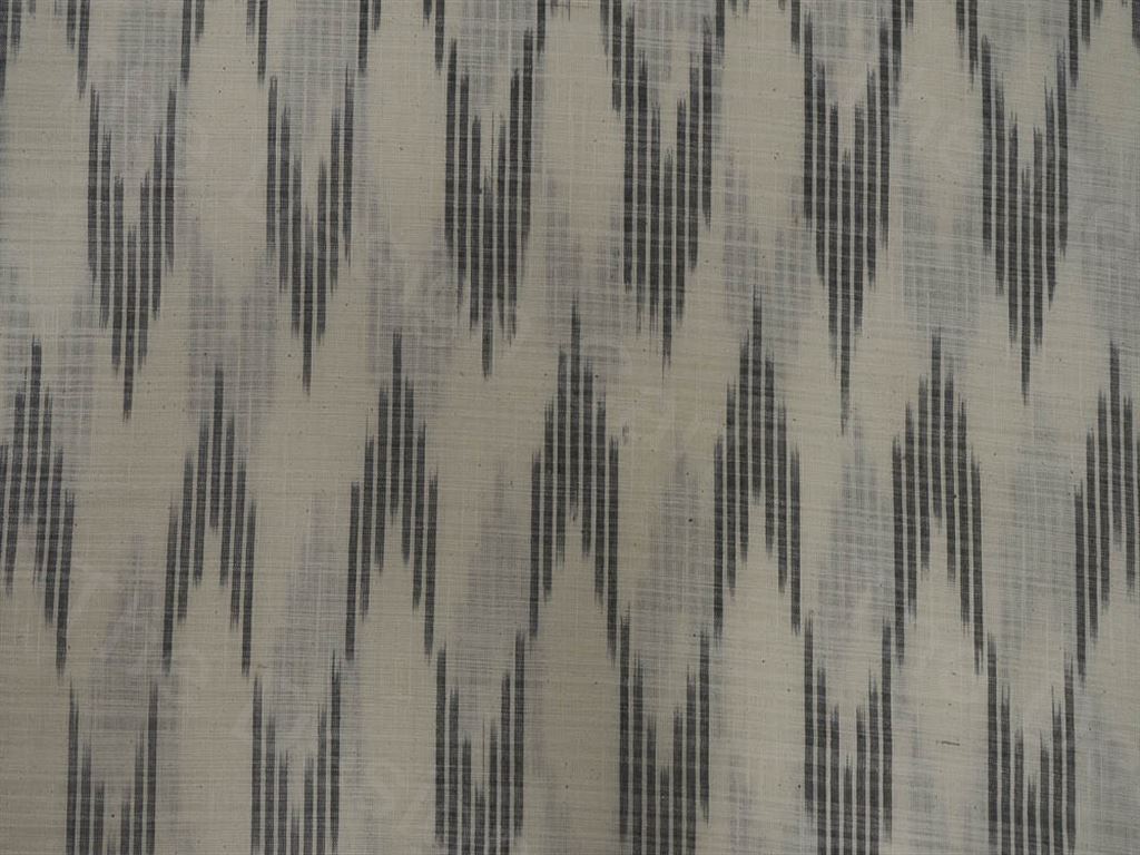 White Gray Jet Waves Design Ikat Cotton Fabric (1544249606178)