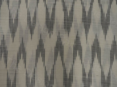 White Gray Jet Waves Design Ikat Cotton Fabric (1544249606178)