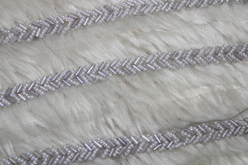 Silver Embellished Hand Beads Work Embroidered Lace (4481188069445)