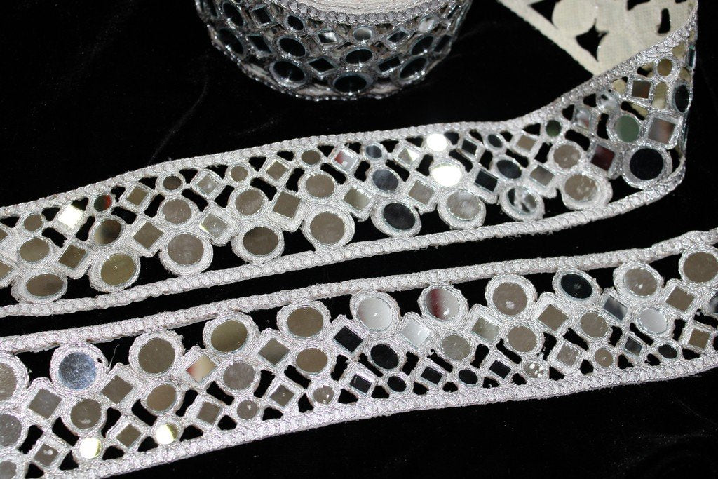 Silver Mirror Work Embroidered Border | The Design Cart (4356105732165)