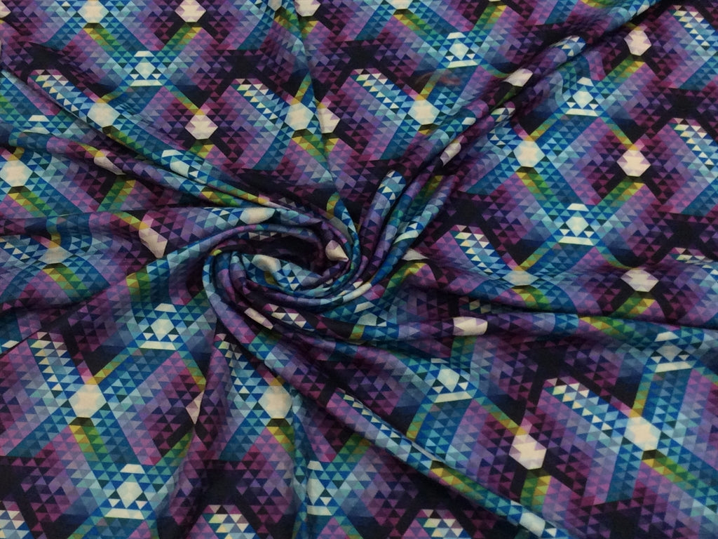 Multicolour Purple Geometric Digital Printed Poly Cotton Fabric | The Design Cart (4336500473925)