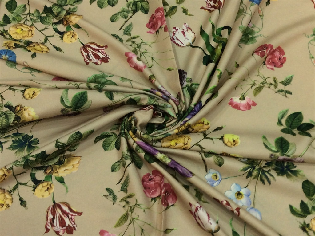 Beige Multicolour Floral Digital Printed Poly Cotton Fabric | The Design Cart (4336500506693)