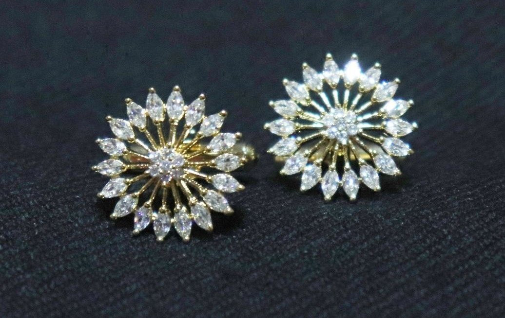 sun-design-crystal-studded-golden-metallic-cufflinks