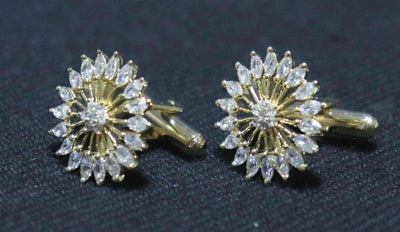 sun-design-crystal-studded-golden-metallic-cufflinks