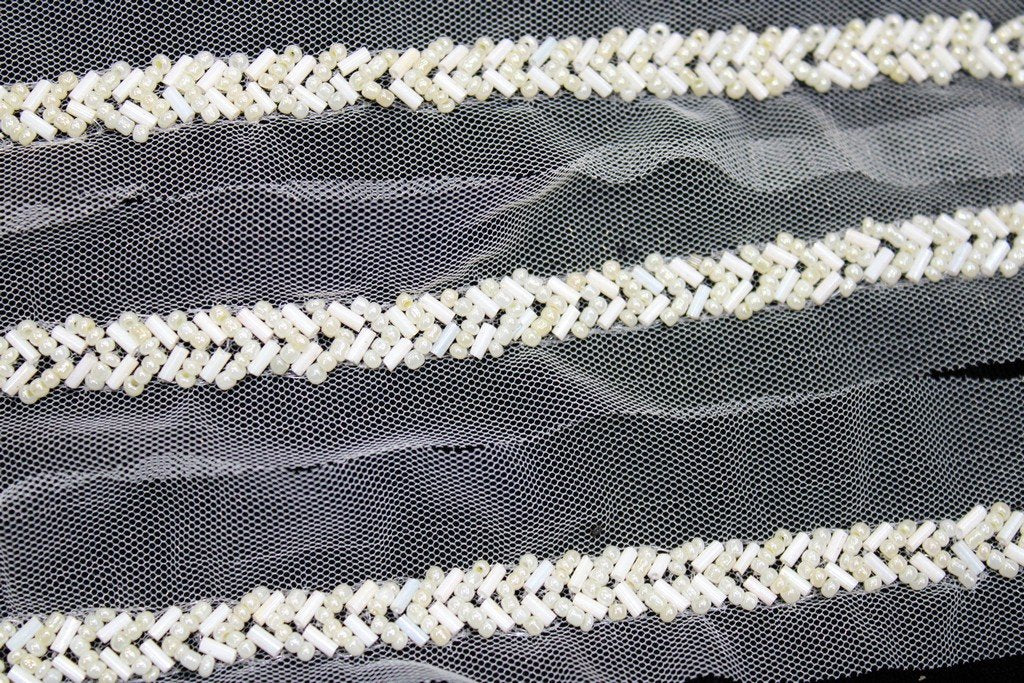 White Pearl Embellished Hand Beads Work Embroidered Lace (4481188495429)