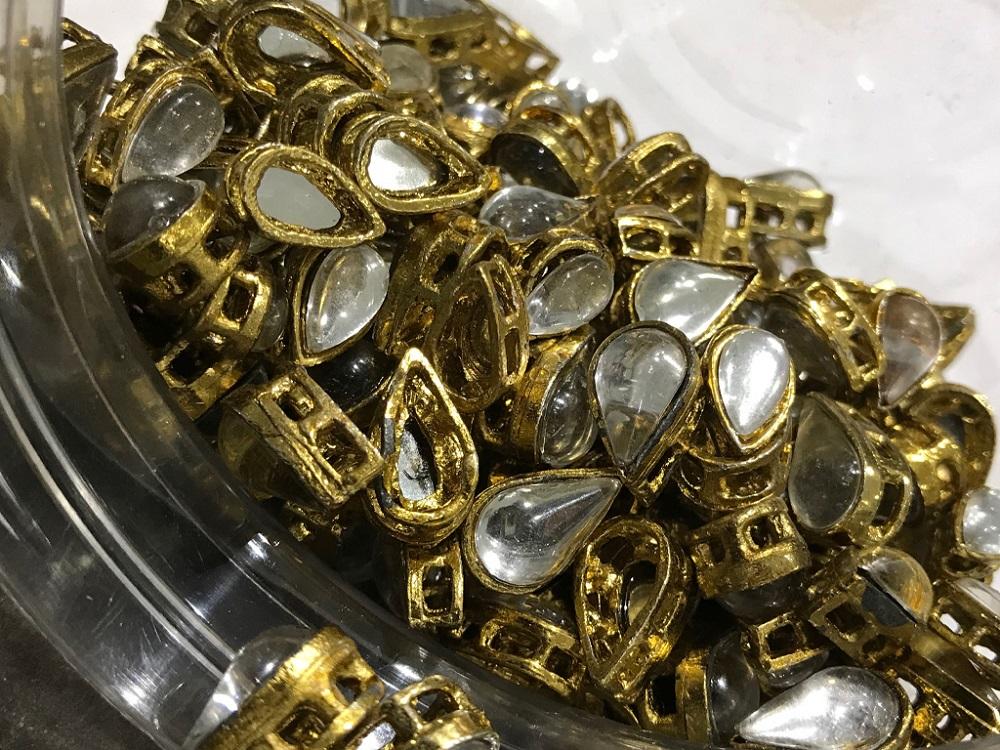 White Transparent Drop Metal Kundan Stone (With Stone- 12x8 mm) (4522861068357)